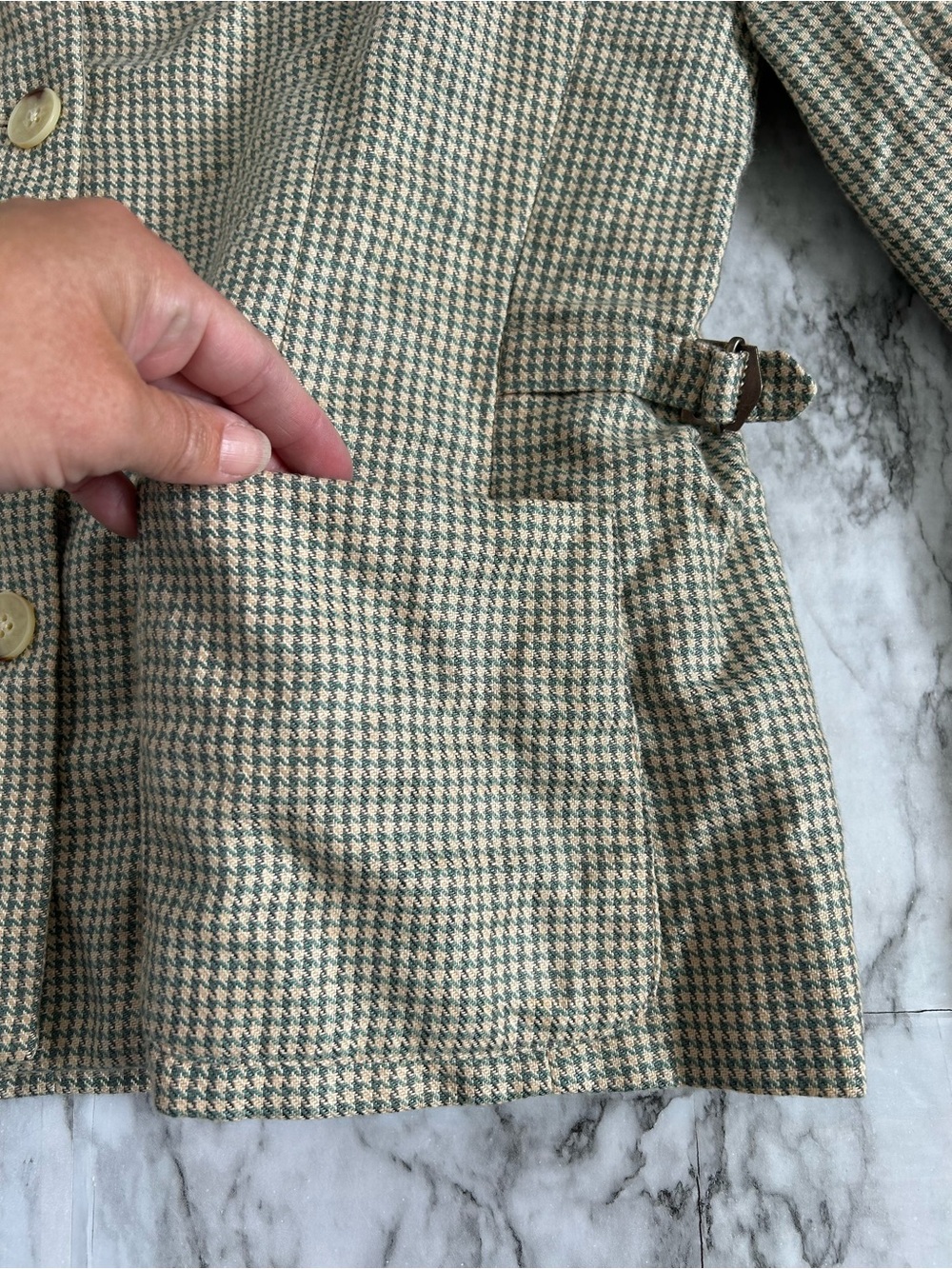 Vintage 90s Burberrys 2 piece set Skirt Suit hounds tooth 100% linen with FLAWS - Picture 6 of 16